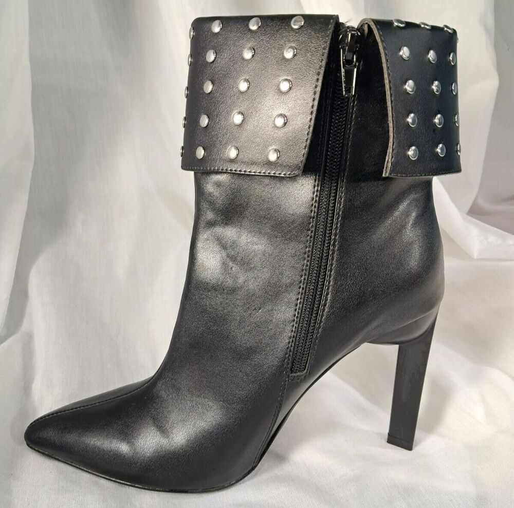NEW Black Studded Stiletto Boot Geometric Heel Size 7.5 Faux Leather - Picture 4 of 13